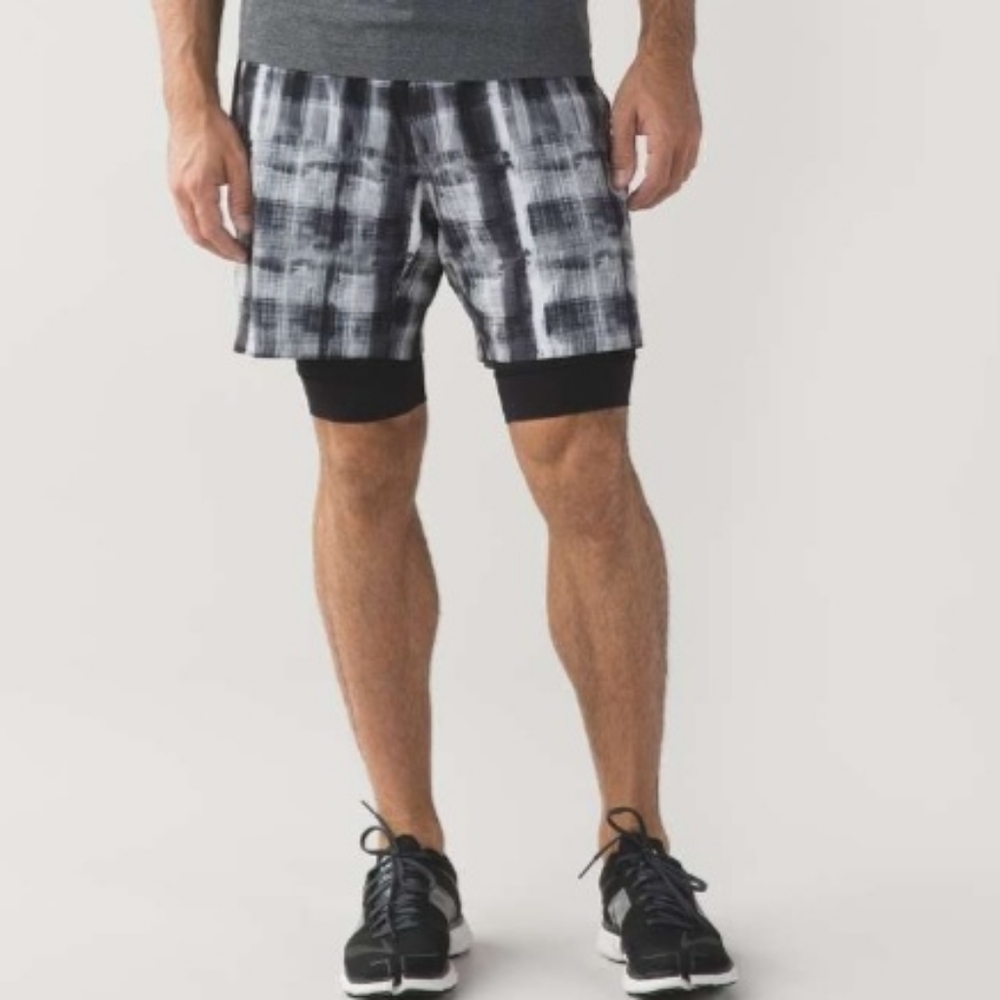 Lululemon Repetition Shorts 22" Crosshatch Black Gray Mens Medium